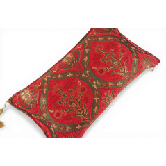 Turkish Fabric Pillow Cover 12x20, Red Boho Throw Pillow, Morocco Tulip Pattern Decorative Sofa Accent Ethnic Cushion Case
