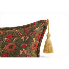 Turkish Fabric Pillow Cover 12x20, Moss Green Boho Throw Pillow, Morocco Tulip Pattern Decorative Sofa Accent Ethnic Cushion