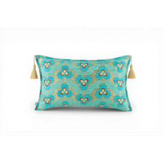 Fabric Pillow, Fabric Pillow 12x20, Turquoise Blue Tiger Eyes Pattern Turkish Fabric Pillow Cover, Decorative Bohemian Pillow