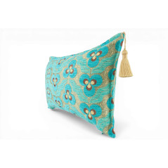 Fabric Pillow, Fabric Pillow 12x20, Turquoise Blue Tiger Eyes Pattern Turkish Fabric Pillow Cover, Decorative Bohemian Pillow