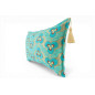 Turkish Fabric Pillow Cover 12x20, Turquoise Blue Boho Throw Pillow, Tigers Eye Pattern Decorative Sofa Accent Ethnic Cushion