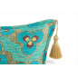 Turkish Fabric Pillow Cover 12x20, Turquoise Blue Boho Throw Pillow, Tigers Eye Pattern Decorative Sofa Accent Ethnic Cushion
