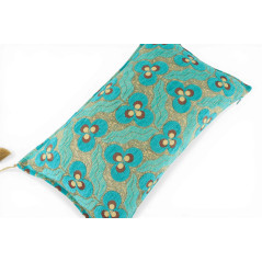 Turkish Fabric Pillow Cover 12x20, Turquoise Blue Boho Throw Pillow, Tigers Eye Pattern Decorative Sofa Accent Ethnic Cushion