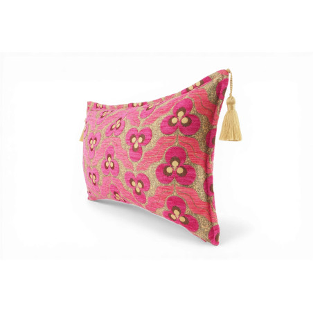 Turkish Fabric Pillow Cover 12x20, Mazenda Pink Boho Throw Pillow, Tigers Eye Pattern Decorative Sofa Accent Ethnic Cushion Case