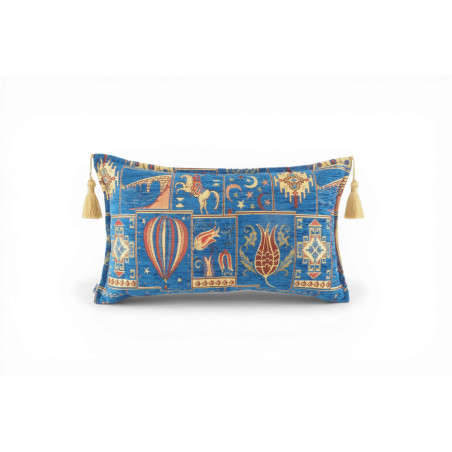 Turkish Fabric Pillow Cover 12x20, Royal Blue Boho Throw Pillow, Dream Pattern Decorative Sofa Accent Ethnic Cushion Case