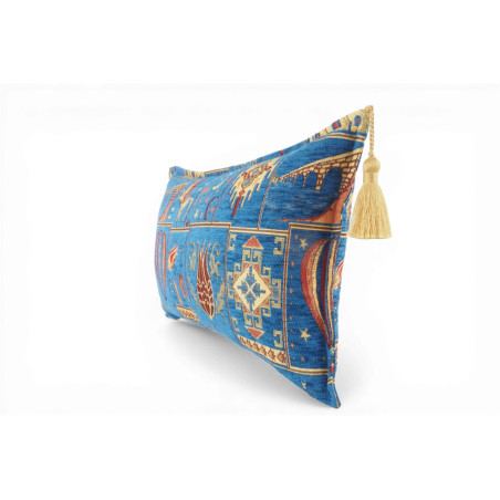 Turkish Fabric Pillow Cover 12x20, Royal Blue Boho Throw Pillow, Dream Pattern Decorative Sofa Accent Ethnic Cushion Case
