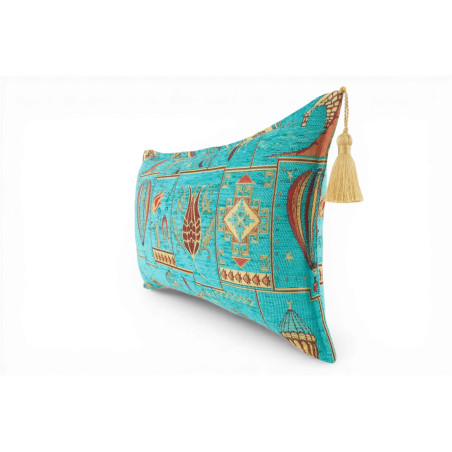 Turkish Fabric Pillow Cover 12x20, Beige Boho Throw Pillow, Dream Pattern Decorative Sofa Accent Ethnic Cushion Case