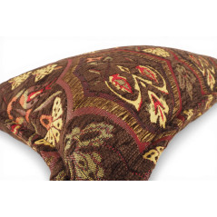 Turkish Fabric Pillow Cover 12x20, Brown Boho Throw Pillow, Carnation Pattern Decorative Sofa Accent Ethnic Cushion Case