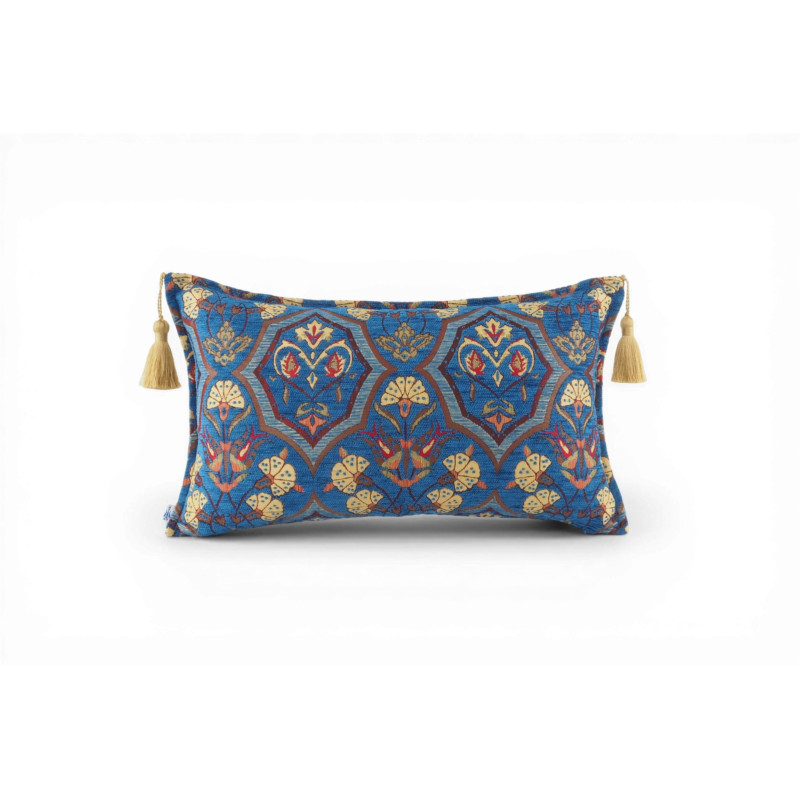 Turkish Fabric Pillow Cover 12x20, Royal Blue Boho Throw Pillow, Carnation Pattern Decorative Sofa Accent Ethnic Cushion Case