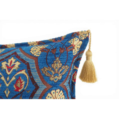 Turkish Fabric Pillow Cover 12x20, Royal Blue Boho Throw Pillow, Carnation Pattern Decorative Sofa Accent Ethnic Cushion Case