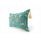 Turkish Fabric Pillow Cover 12x20, Turquoise Blue Boho Throw Pillow, Carnation Pattern Decorative Sofa Accent Ethnic Cushion