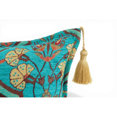 Turkish Fabric Pillow Cover 12x20, Turquoise Blue Boho Throw Pillow, Carnation Pattern Decorative Sofa Accent Ethnic Cushion