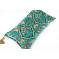 Turkish Fabric Pillow Cover 12x20, Turquoise Blue Boho Throw Pillow, Carnation Pattern Decorative Sofa Accent Ethnic Cushion