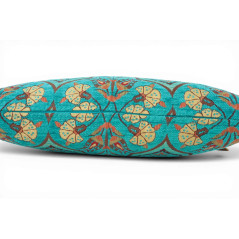 Turkish Fabric Pillow Cover 12x20, Turquoise Blue Boho Throw Pillow, Carnation Pattern Decorative Sofa Accent Ethnic Cushion