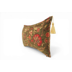Fabric Pillow, Fabric Pillow 12x20, Moss Green Caucasus Carnation Pattern Turkish Fabric Pillow, Decorative Bohemian Pillow