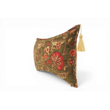 Fabric Pillow, Fabric Pillow 12x20, Moss Green Caucasus Carnation Pattern Turkish Fabric Pillow, Decorative Bohemian Pillow