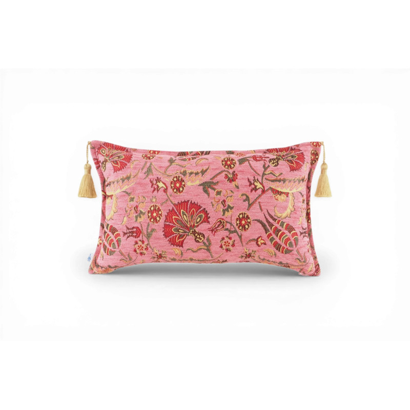 Turkish Fabric Pillow Cover 12x20, Pale Pink Boho Throw Pillow, Caucasus Carnation Pattern Decorative Sofa Accent Ethnic Cushion