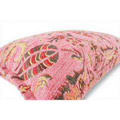 Turkish Fabric Pillow Cover 12x20, Pale Pink Boho Throw Pillow, Caucasus Carnation Pattern Decorative Sofa Accent Ethnic Cushion