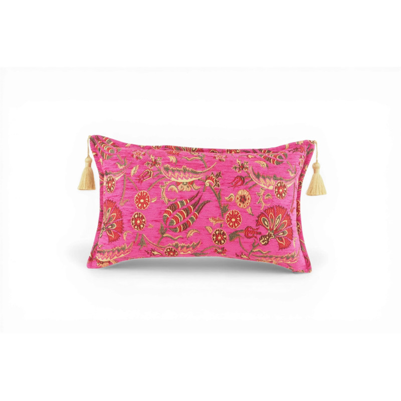 Turkish Fabric Pillow Cover 12x20, Mazenda Pink Boho Throw Pillow, Caucasus Carnation Pattern Decorative Sofa Accent Ethnic