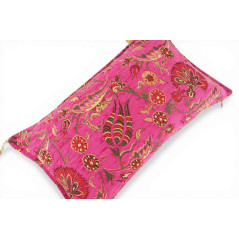 Turkish Fabric Pillow Cover 12x20, Mazenda Pink Boho Throw Pillow, Caucasus Carnation Pattern Decorative Sofa Accent Ethnic