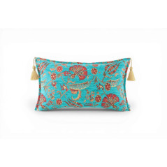 Fabric Pillow, Fabric Pillow 12x20, Turquoise Blue Caucasus Carnation Pattern Turkish Fabric Pillow, Decorative Bohemian Pillow