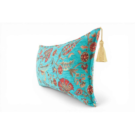 Fabric Pillow, Fabric Pillow 12x20, Turquoise Blue Caucasus Carnation Pattern Turkish Fabric Pillow, Decorative Bohemian Pillow