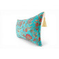 Turkish Fabric Pillow Cover 12x20, Turquoise Blue Boho Throw Pillow, Caucasus Carnation Pattern Decorative Sofa Accent Ethnic