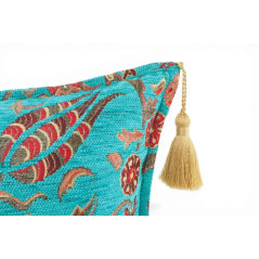 Turkish Fabric Pillow Cover 12x20, Turquoise Blue Boho Throw Pillow, Caucasus Carnation Pattern Decorative Sofa Accent Ethnic