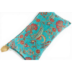 Turkish Fabric Pillow Cover 12x20, Turquoise Blue Boho Throw Pillow, Caucasus Carnation Pattern Decorative Sofa Accent Ethnic
