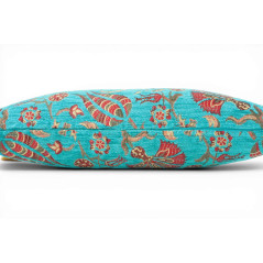 Turkish Fabric Pillow Cover 12x20, Turquoise Blue Boho Throw Pillow, Caucasus Carnation Pattern Decorative Sofa Accent Ethnic