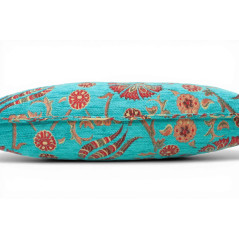 Turkish Fabric Pillow Cover 12x20, Turquoise Blue Boho Throw Pillow, Caucasus Carnation Pattern Decorative Sofa Accent Ethnic