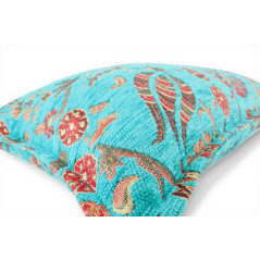 Turkish Fabric Pillow Cover 12x20, Turquoise Blue Boho Throw Pillow, Caucasus Carnation Pattern Decorative Sofa Accent Ethnic