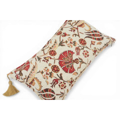 Turkish Fabric Pillow Cover 12x20, Beige Boho Throw Pillow,Caucasus Carnation Pattern Decorative Sofa Accent Ethnic Cushion Case