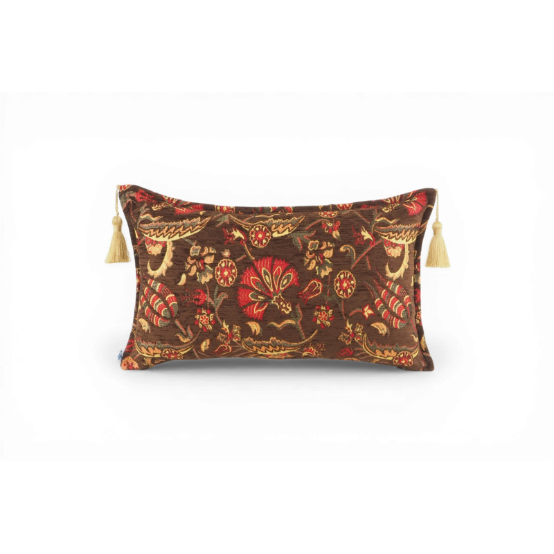 Turkish Fabric Pillow Cover 12x20, Brown Boho Throw Pillow,Caucasus Carnation Pattern Decorative Sofa Accent Ethnic Cushion Case