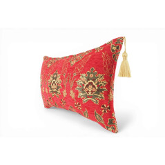 Turkish Fabric Pillow Cover 12x20, Red Boho Throw Pillow, Topkapi Palace Pattern Decorative Sofa Accent Ethnic Cushion Case