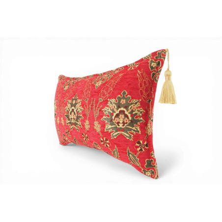 Turkish Fabric Pillow Cover 12x20, Red Boho Throw Pillow, Topkapi Palace Pattern Decorative Sofa Accent Ethnic Cushion Case
