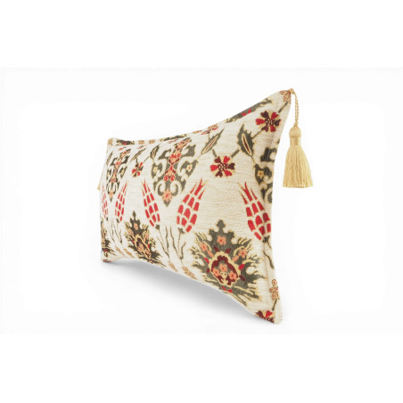Turkish Fabric Pillow Cover 12x20, Beige Boho Throw Pillow, Topkapi Palace Pattern Decorative Sofa Accent Ethnic Cushion Case