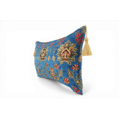Turkish Fabric Pillow Cover 12x20, Royal Blue Boho Throw Pillow, Topkapi Palace Pattern Decorative Sofa Accent Ethnic Cushion