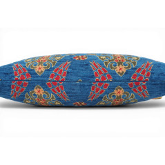 Turkish Fabric Pillow Cover 12x20, Royal Blue Boho Throw Pillow, Topkapi Palace Pattern Decorative Sofa Accent Ethnic Cushion