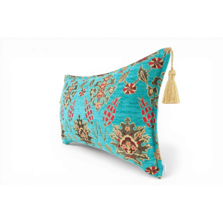 Turkish Fabric Pillow Cover 12x20, Turquoise Blue Boho Throw Pillow,Topkapi Palace Pattern Decorative Sofa Accent Ethnic Cushion