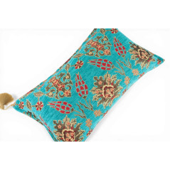 Turkish Fabric Pillow Cover 12x20, Turquoise Blue Boho Throw Pillow,Topkapi Palace Pattern Decorative Sofa Accent Ethnic Cushion