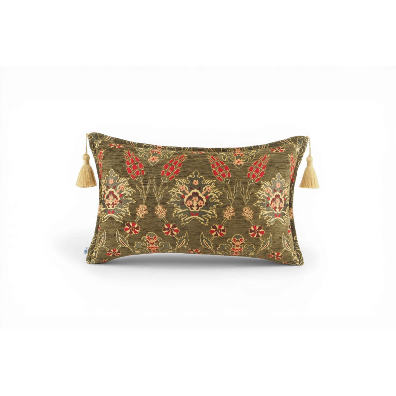 Turkish Fabric Pillow Cover 12x20, Moss Green Boho Throw Pillow, Topkapi Palace Pattern Decorative Sofa Accent Ethnic Cushion