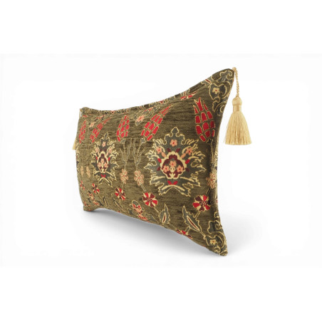 Turkish Fabric Pillow Cover 12x20, Moss Green Boho Throw Pillow, Topkapi Palace Pattern Decorative Sofa Accent Ethnic Cushion