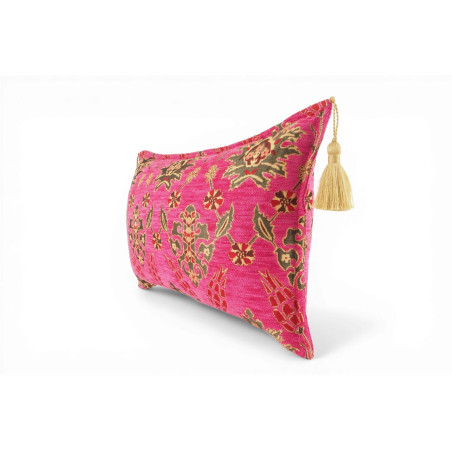 Turkish Fabric Pillow Cover 12x20, Mazenda Pink Boho Throw Pillow, Topkapi Palace Pattern Decorative Sofa Accent Ethnic Cushion
