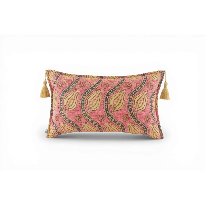 Turkish Fabric Pillow Cover 12x20, Pale Pink Boho Throw Pillow,Running Water Tulip Pattern Decorative Sofa Accent Ethnic Cushion