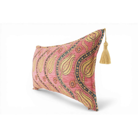 Turkish Fabric Pillow Cover 12x20, Pale Pink Boho Throw Pillow,Running Water Tulip Pattern Decorative Sofa Accent Ethnic Cushion