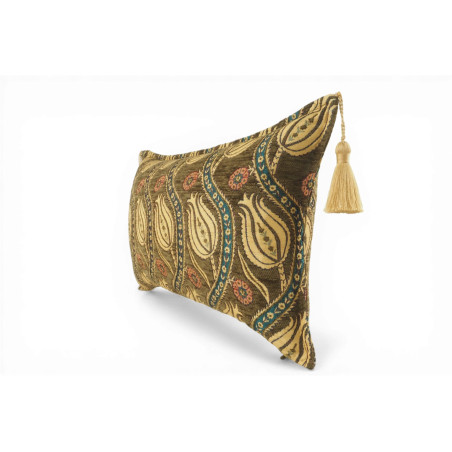 Turkish Fabric Pillow Cover 12x20,Moss Green Boho Throw Pillow,Running Water Tulip Pattern Decorative Sofa Accent Ethnic Cushion