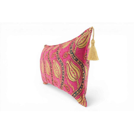 Turkish Fabric Pillow Cover 12x20, Mazenda Pink Boho Throw Pillow, Running Water Tulip Pattern Decorative Sofa Accent Ethnic