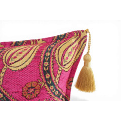 Turkish Fabric Pillow Cover 12x20, Mazenda Pink Boho Throw Pillow, Running Water Tulip Pattern Decorative Sofa Accent Ethnic