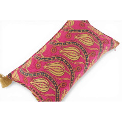 Turkish Fabric Pillow Cover 12x20, Mazenda Pink Boho Throw Pillow, Running Water Tulip Pattern Decorative Sofa Accent Ethnic